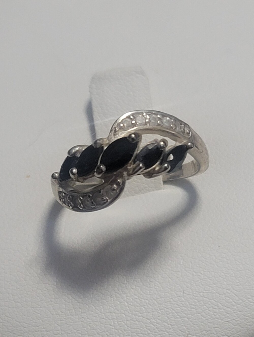Sterling Silver Sapphire And Diamond Chip Size 7 Ring Vintage